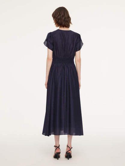Tencel Blend Twist Front V-Neck Women Maxi Dress