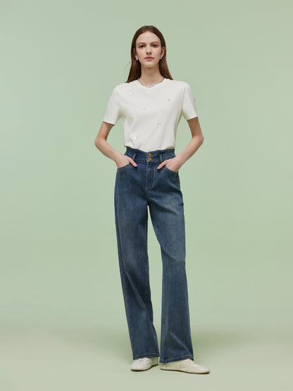 Denim Women High-Waisted Straight Leg Jeans
