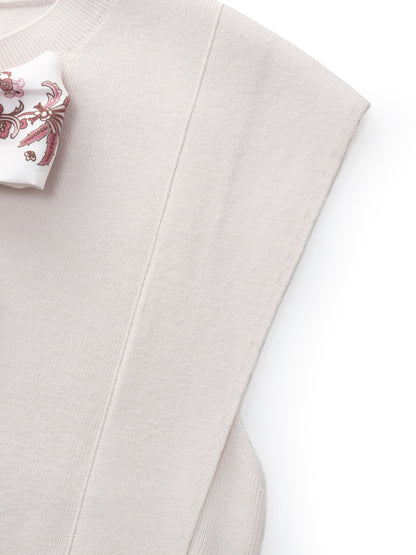 Cap Sleeve Knit Tank Top And 100% Ramie Skirt Two-Piece Set With Silk Scarf