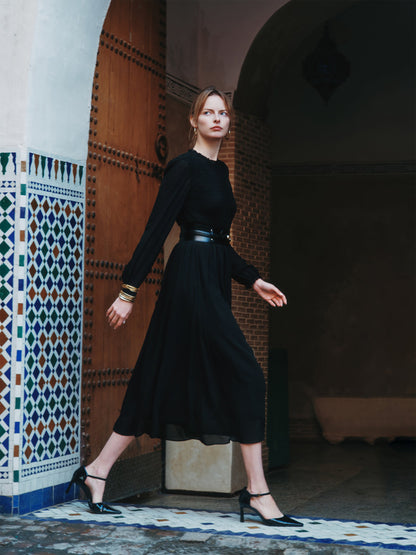 Ruffle Round Neck Women Smocked Maxi Dress