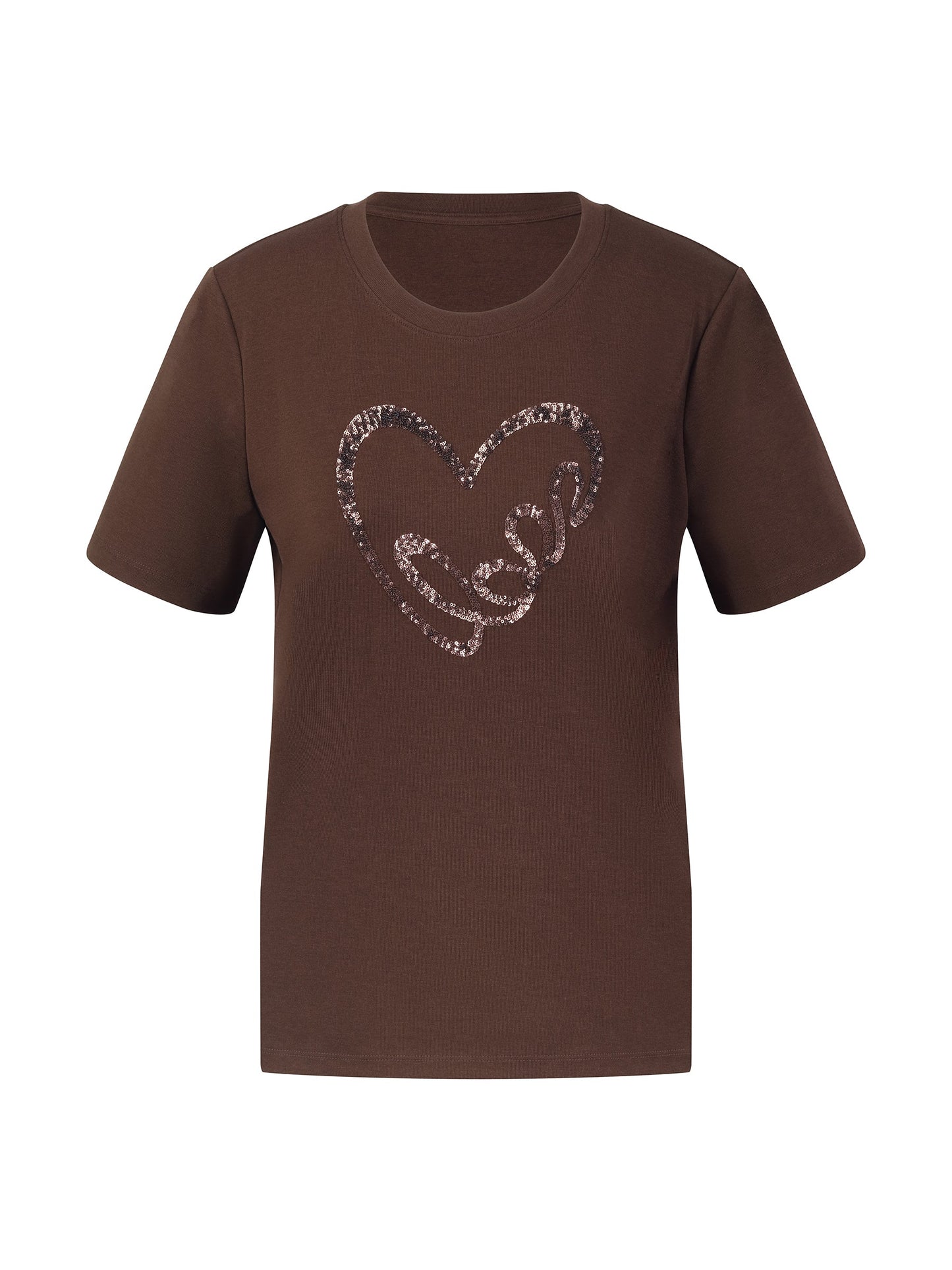 Sequined Heart Round Neck Women T-Shirt