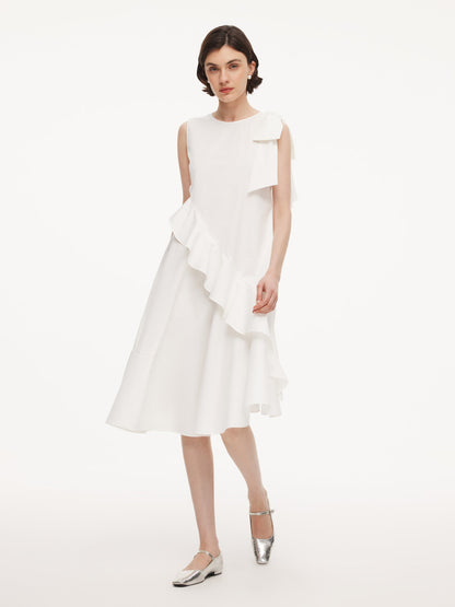 Ruffle Sleeveless Women Midi Dress With Detachable Bowknot