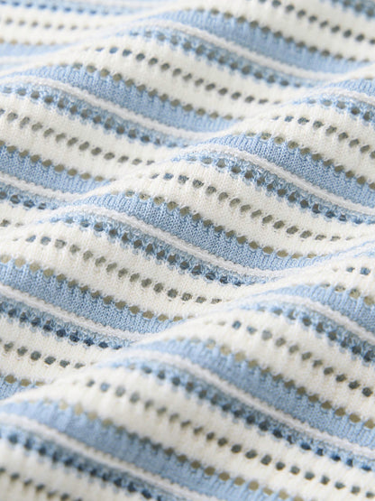 Lyocell Blend Blue And White Stripe Women Knit Top