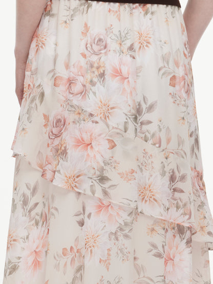 10MM Mulberry Silk Floral Print Women Tiered Skirt