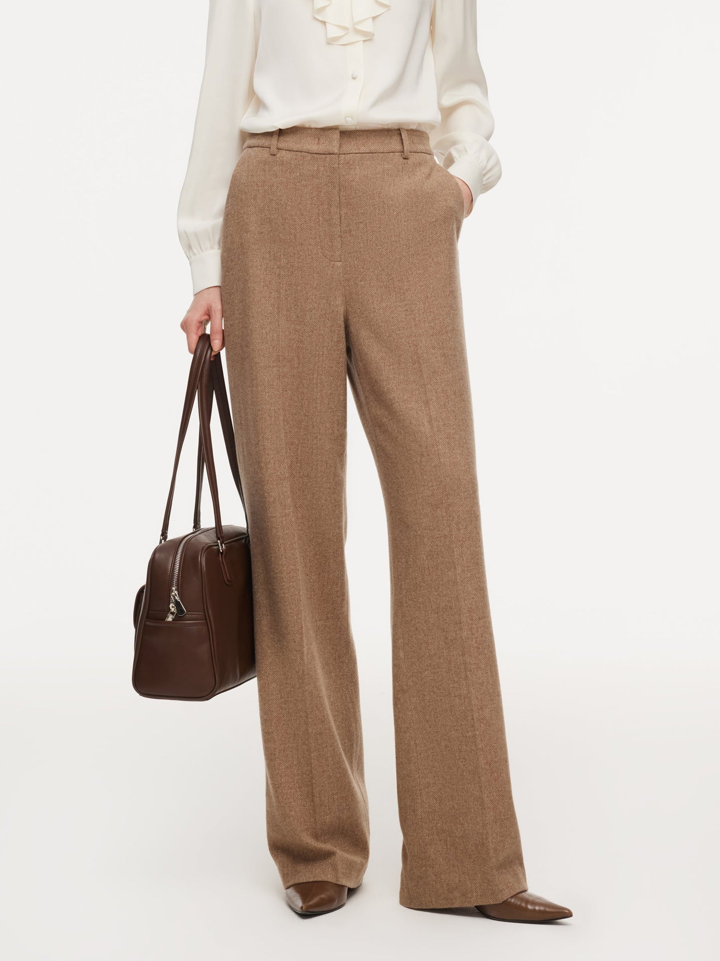 Washable Wool Cashmere Blend Straight Leg Women Pants