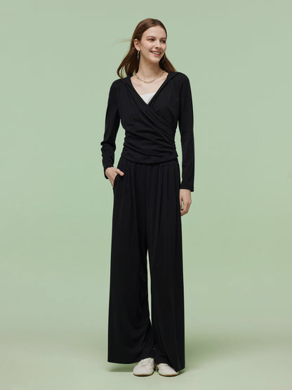 Tencel Blend Hoodie And Wide Leg Pants Two-Piece Set
