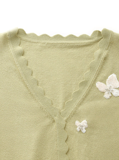 Tencel Blend Butterfly Embroidered Women Knit Top