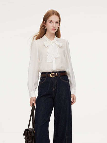 [Preview] Acetate Blend Lace Bow Tie Women Shirt