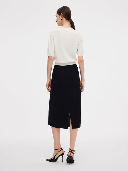 V-Neck Cut-Out Knitted Top And Half Skirt Two-Piece Set