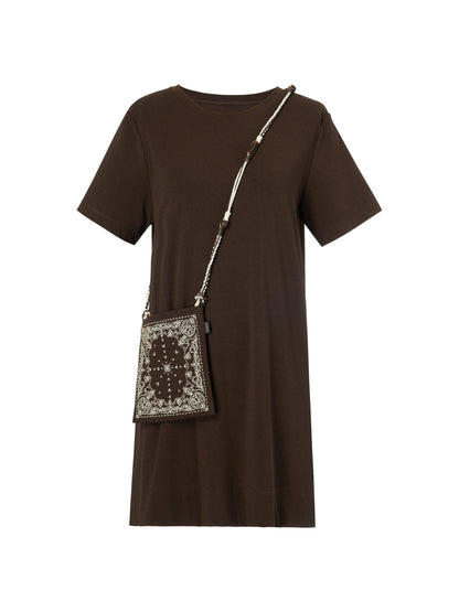 Round Neck Women Long T-Shirt With Crossbody Bag