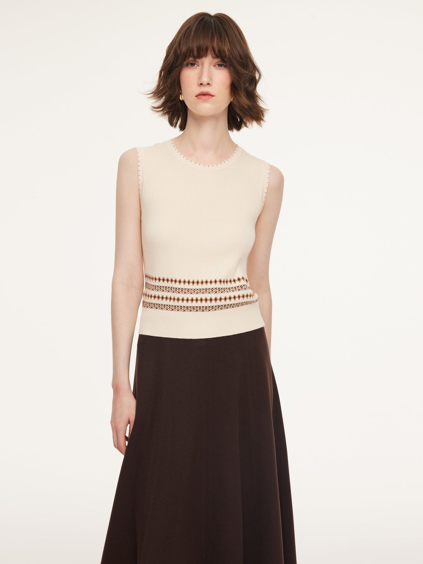 Tencel Wool Blend Cardigan And Tank Top And Skirt Three-Piece Set
