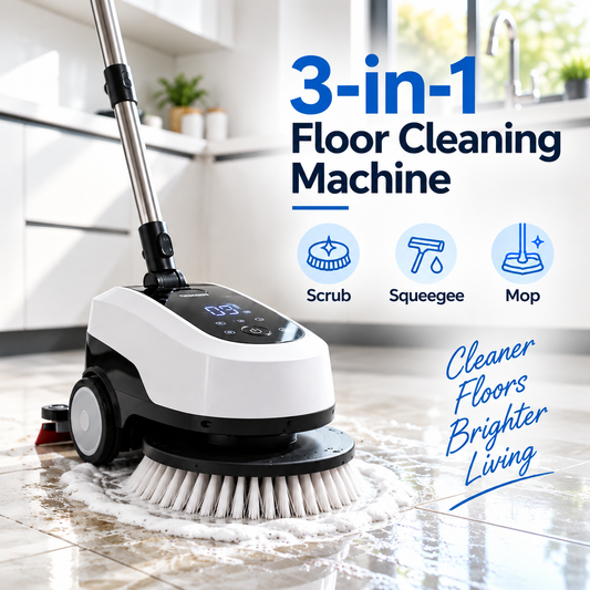UltraClean 3-in-1 Electric Floor Scrubber – Rotating Brush, Squeegee & Mop Cleaning System