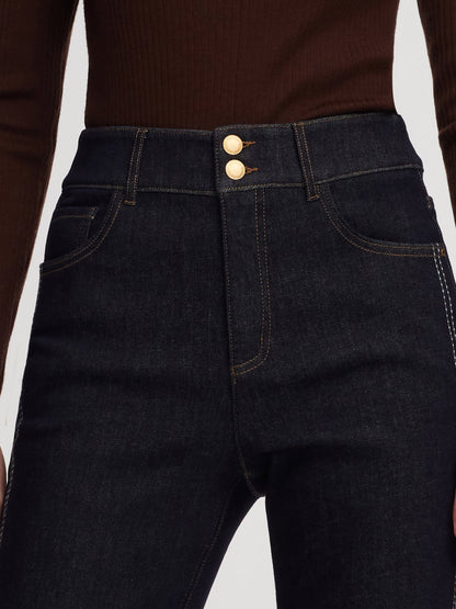 Denim High-Waisted Fleece Lined Women Folded Jeans