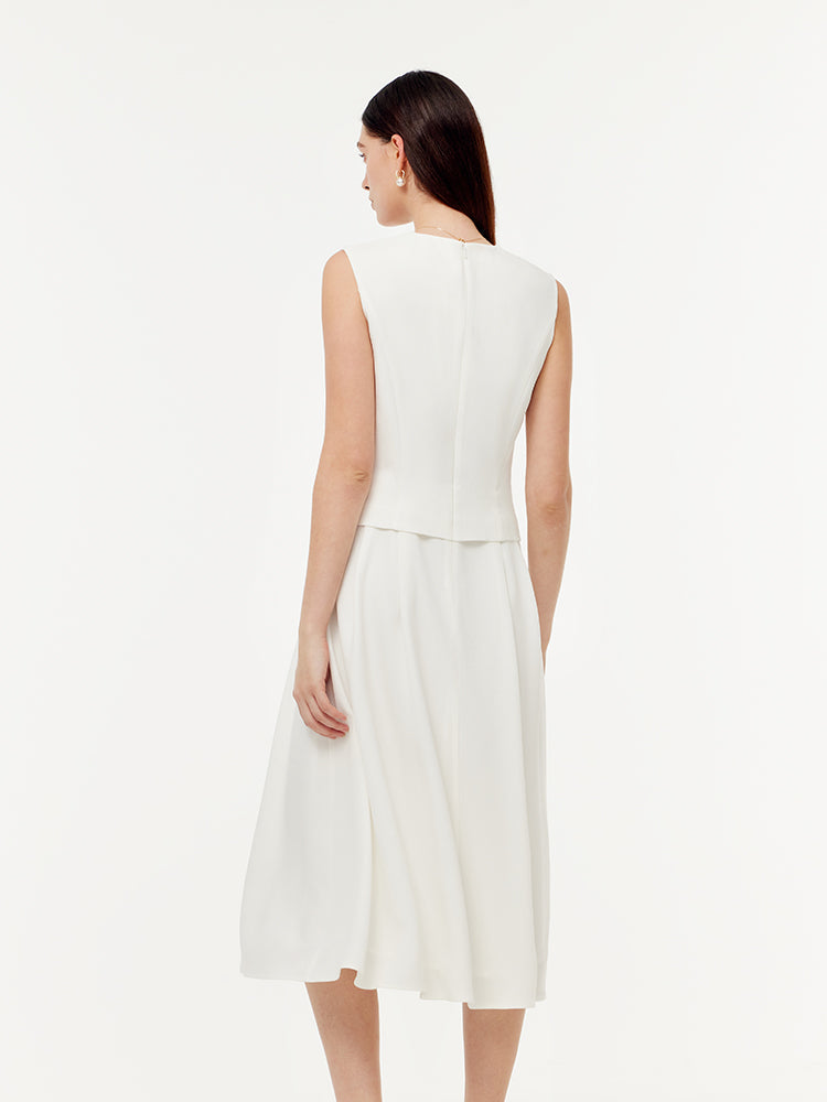 Acetate Faux Two-Piece Women Sleeveless Midi Dress