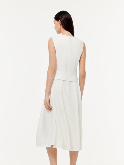 Acetate Faux Two-Piece Women Sleeveless Midi Dress