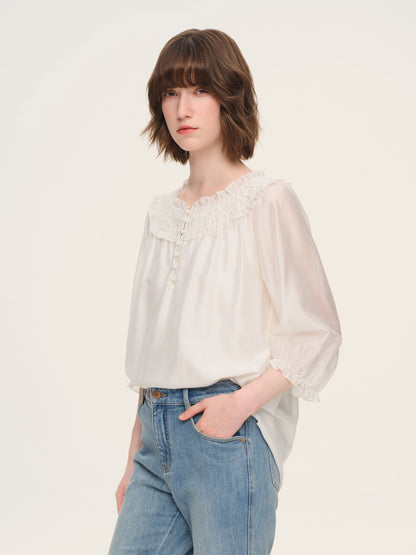 Tencel Blend 3/4 Sleeve Women H-Line Blouse