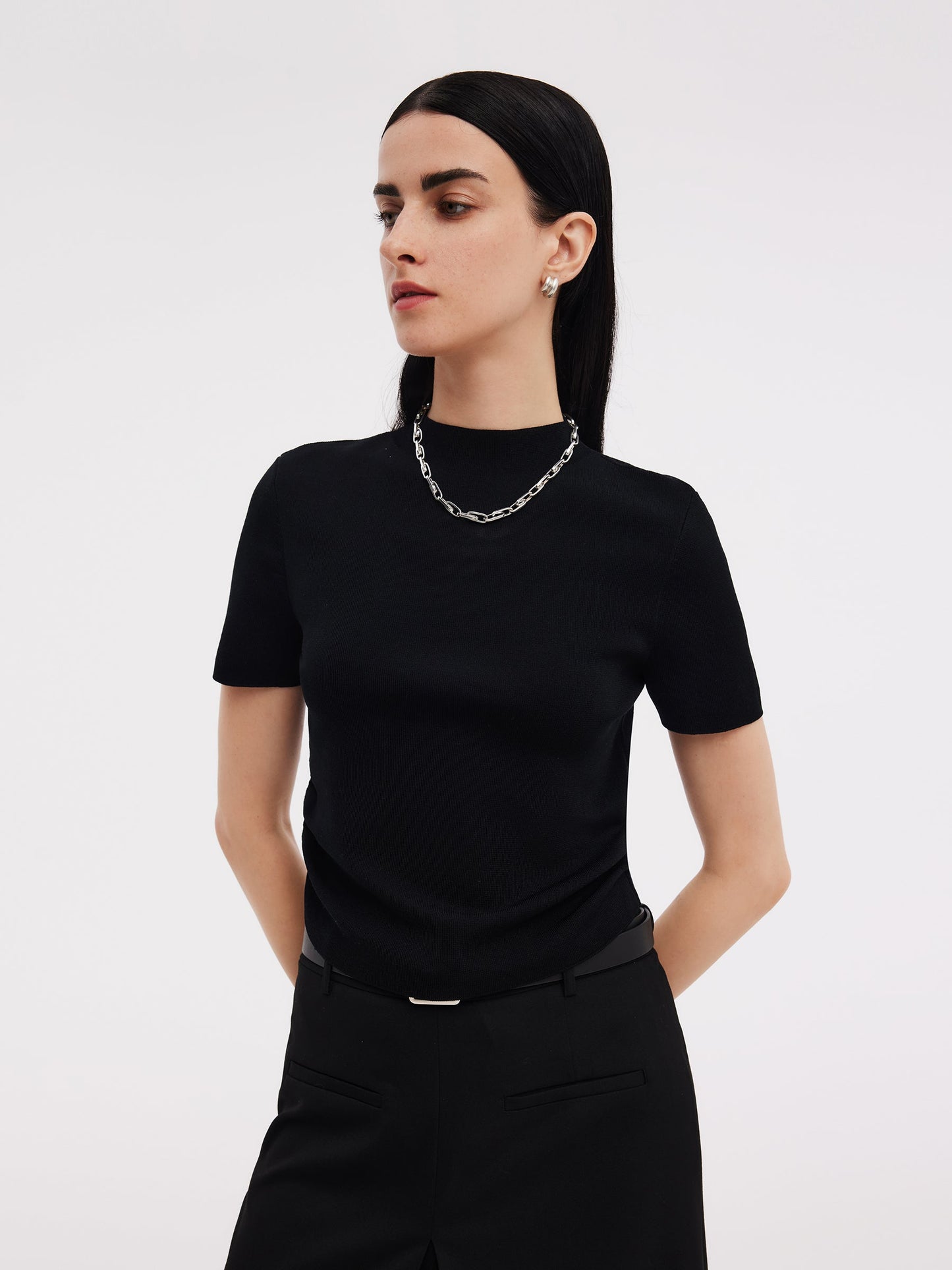 Tencel Acetate Blend Women Side Pleat Knit Top