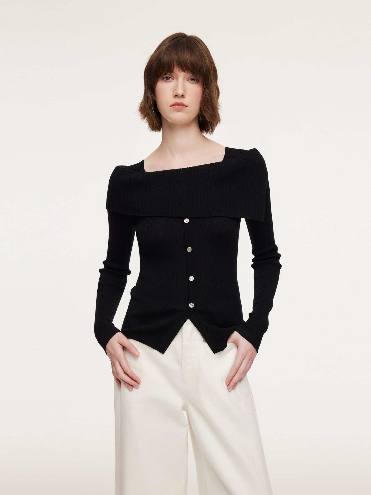 100% Wool Boat Neck Women Knit Top