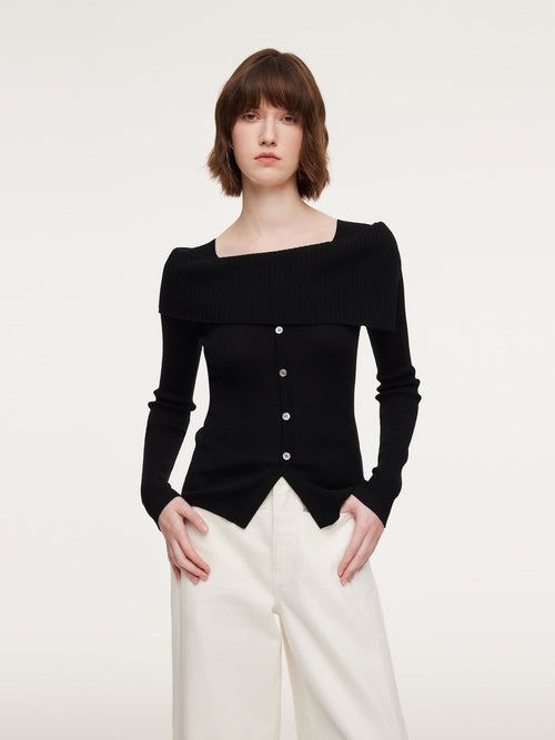 100% Wool Boat Neck Women Knit Top