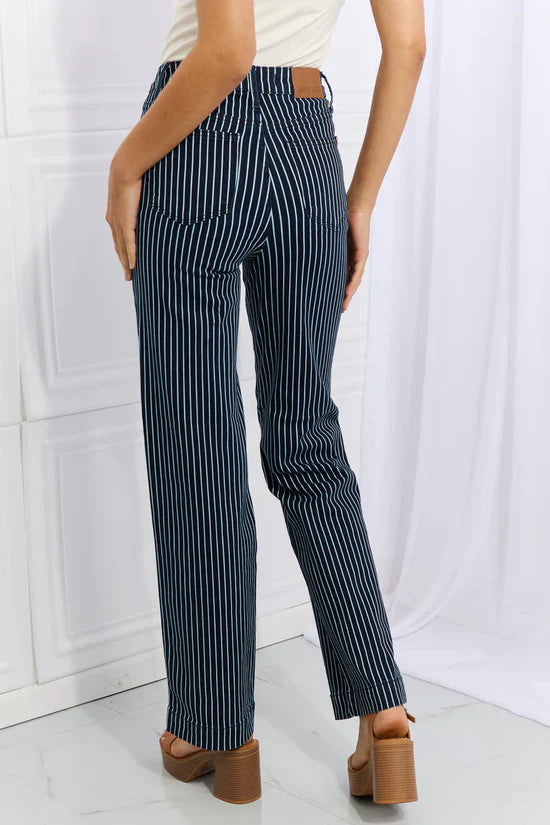 Judy Blue Tummy Control Striped Straight Leg Jeans