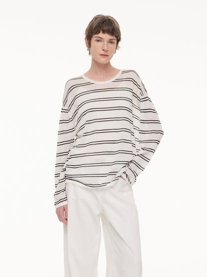 Lyocell Mulberry Silk Blend Stripe Women Knit Top