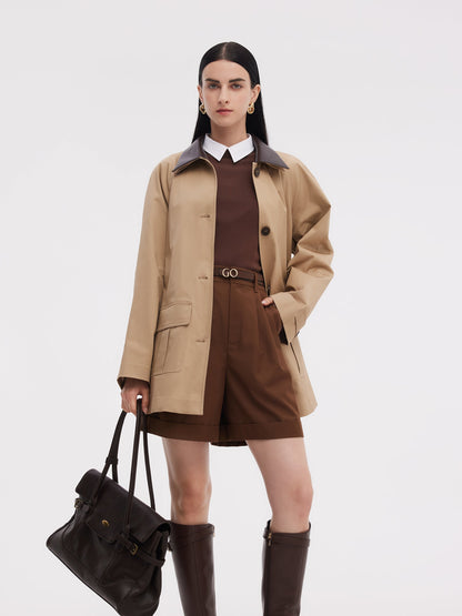 Cotton Adjustable Cuffs Self-Tie Belt Women Trench Coat