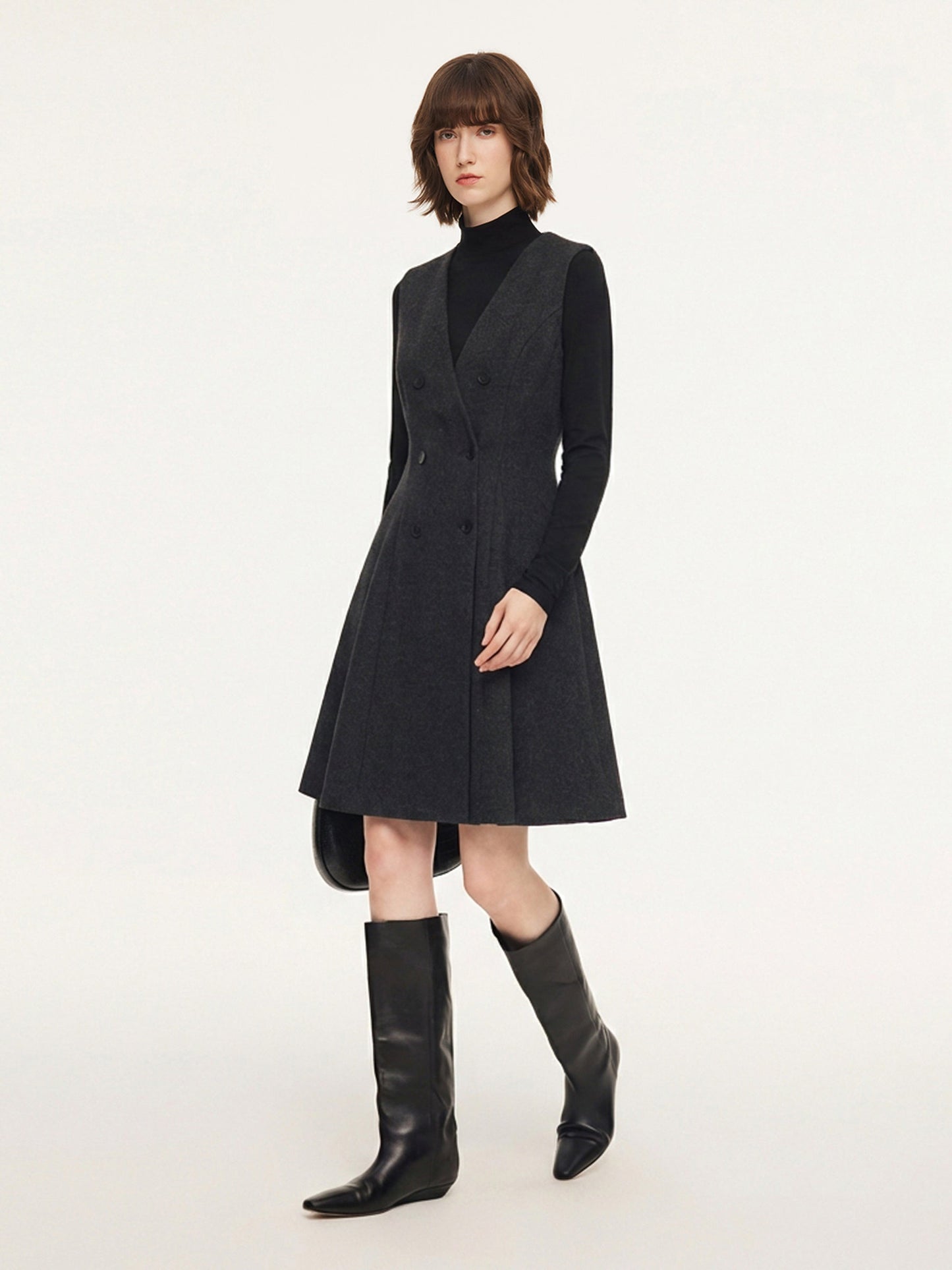 Vest Dress And Mock Neck Knit Top Two-Piece Set