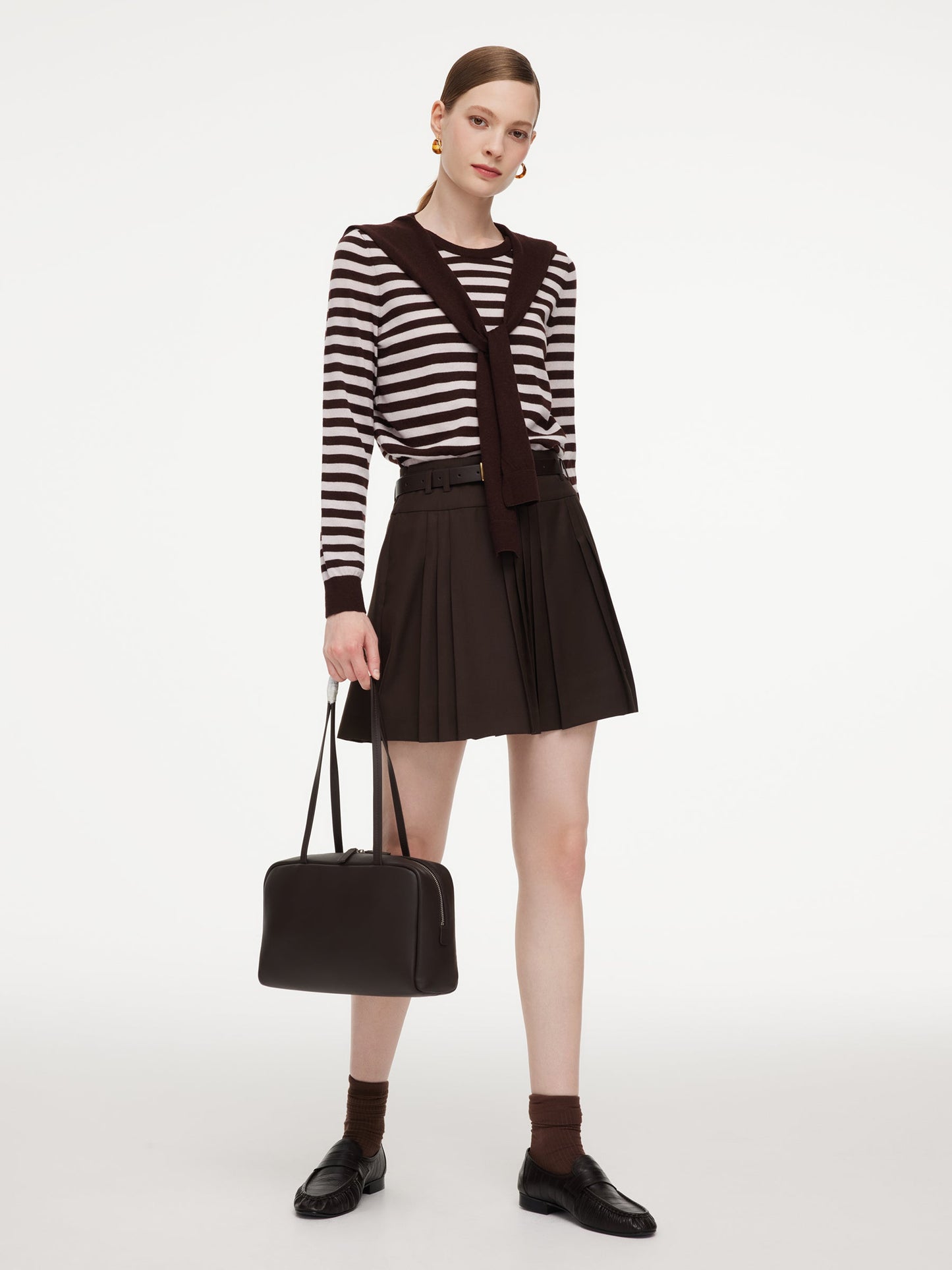 A-Line Pleated Women Skirt With Belt