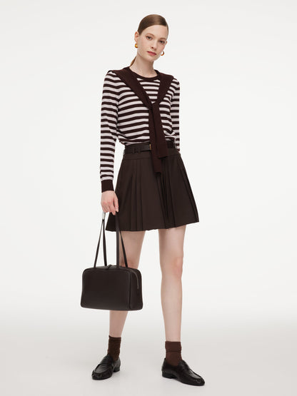 A-Line Pleated Women Skirt With Belt