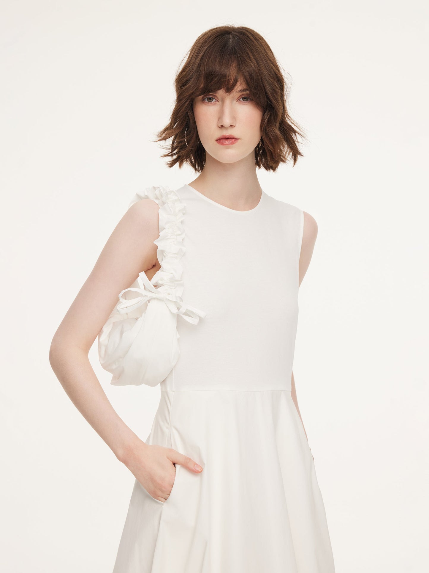 100% Cotton Bubble Hem Women Sleeveless Maxi Dress With Bag