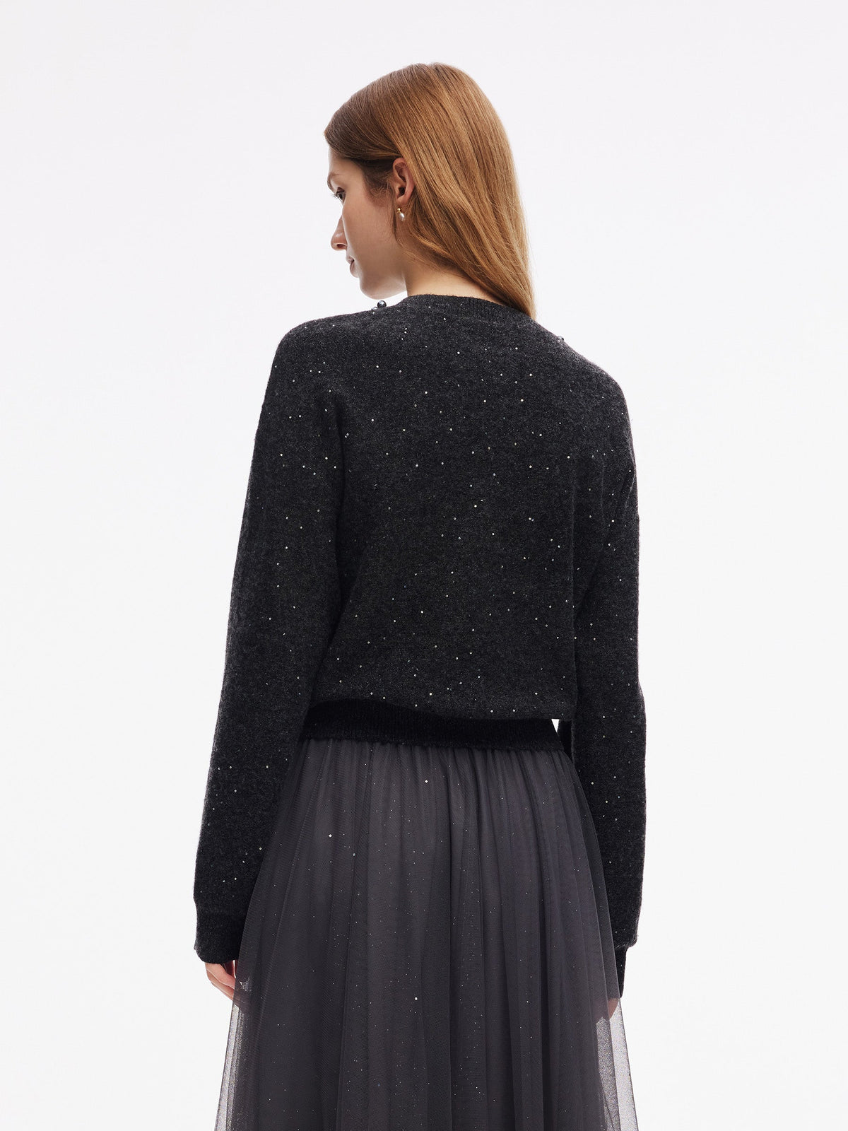 Sequins Beaded Round Neck Women Sweater