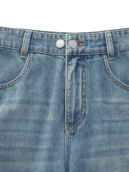 100% Cotton Denim Women Curved Leg Jeans