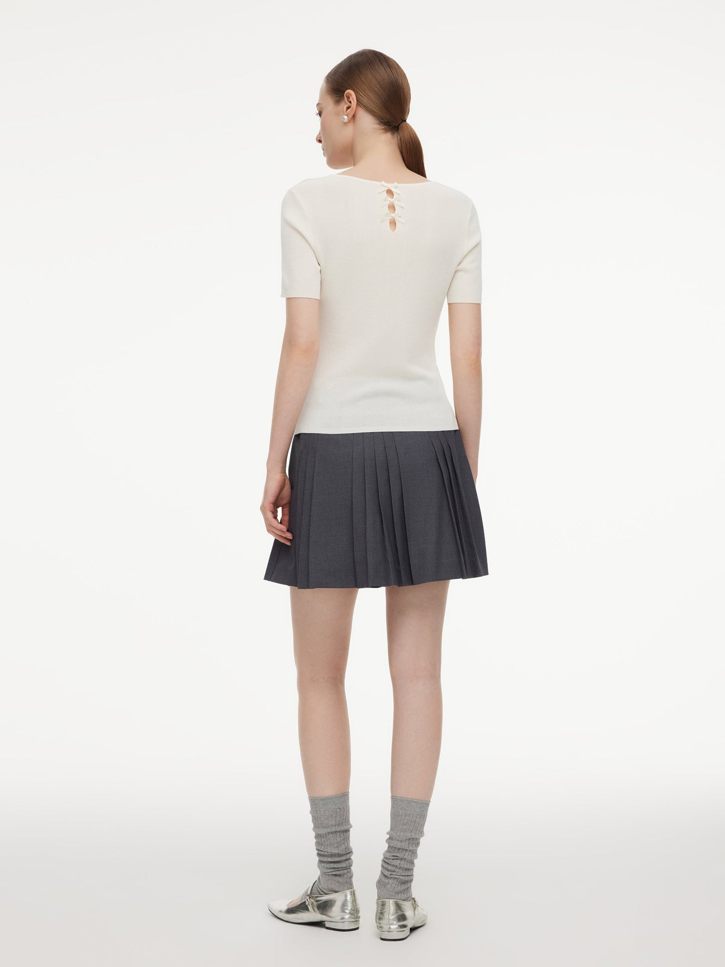 A-Line Pleated Women Skirt With Belt
