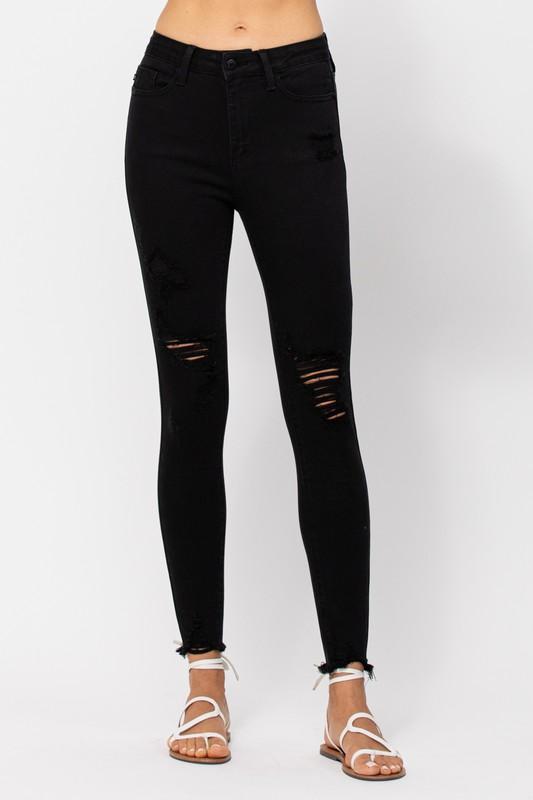 Judy Blue Jet Black Destroyed Skinny Jeans