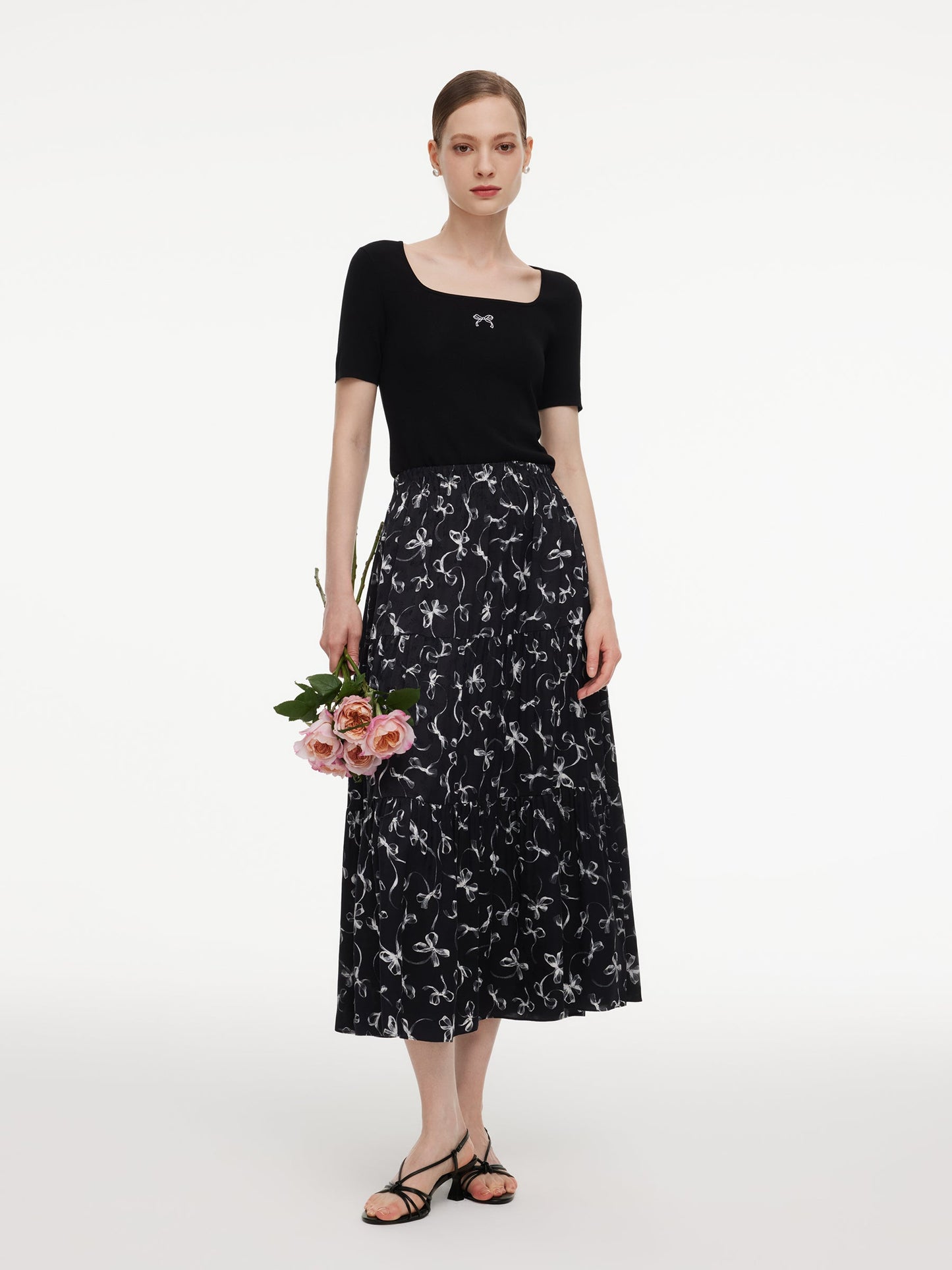 Ribbon Print A-Line Women Skirt