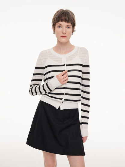 Acetate Cotton Blend Stripe Women Cardigan