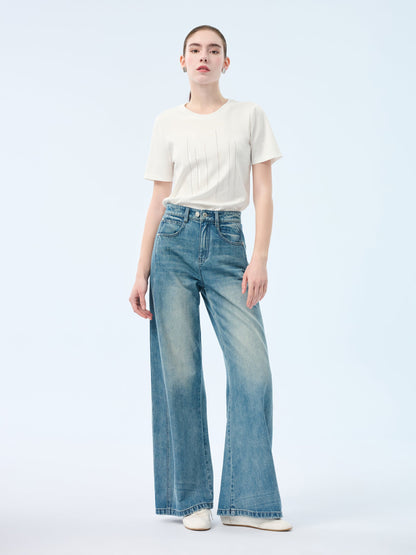 100% Cotton Denim Women Curved Leg Jeans