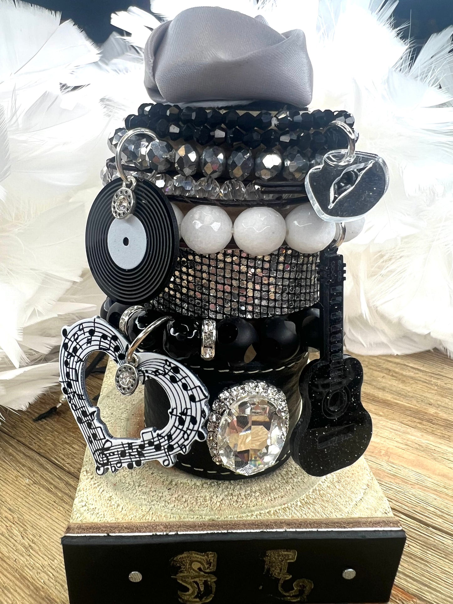 Rock N Roll Glam Bracelet Stack Tower | Guitar, Record & Lips Charm Bracelet Set by Sandra Ling Designs