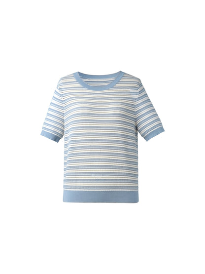 Lyocell Blend Blue And White Stripe Women Knit Top