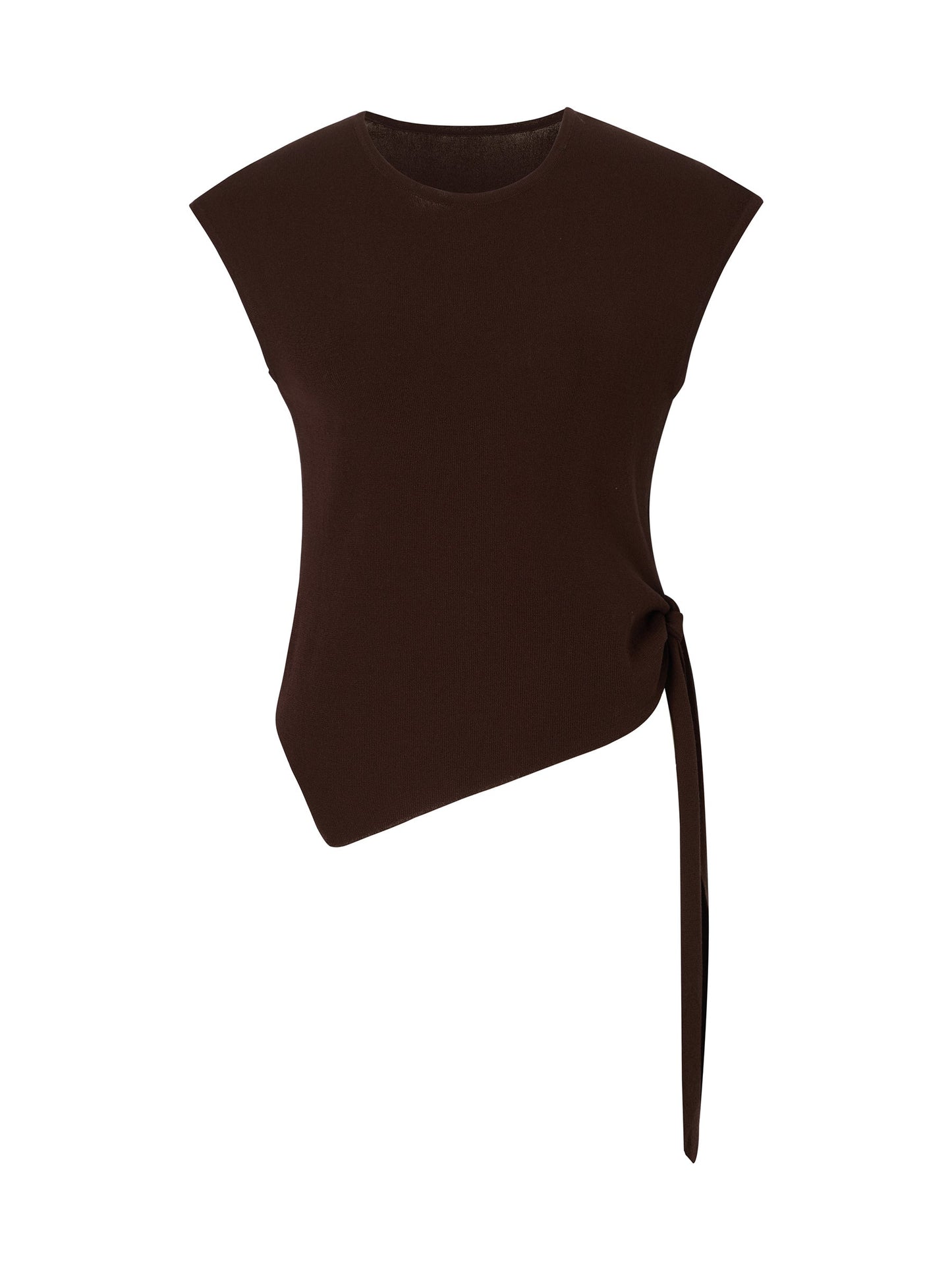 Tencel Blend Asymmetrical Hem Women Knit Top With Ribbon