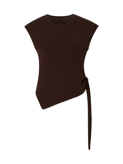 Tencel Blend Asymmetrical Hem Women Knit Top With Ribbon