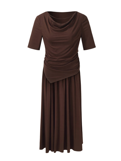 Tencel Blend Stretchy Knit Top And A-Line Skirt Two-Piece Set