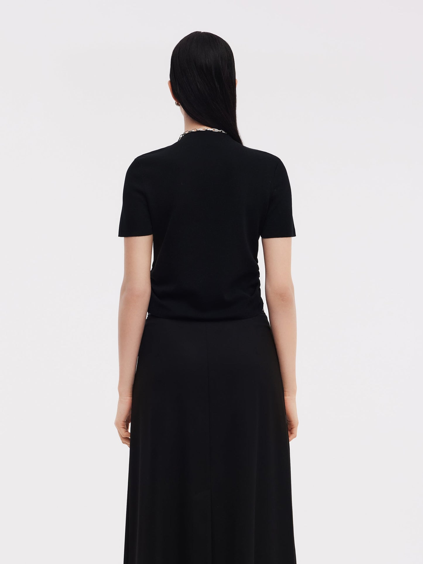 Tencel Acetate Blend Women Side Pleat Knit Top