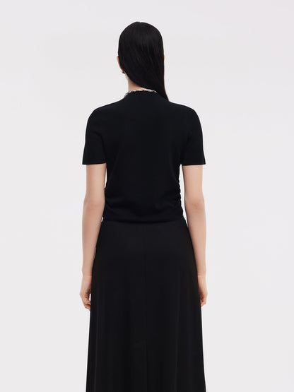 Tencel Acetate Blend Women Side Pleat Knit Top