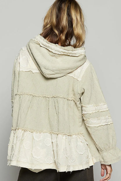 POL Raw Hem Color Block Hooded Jacket