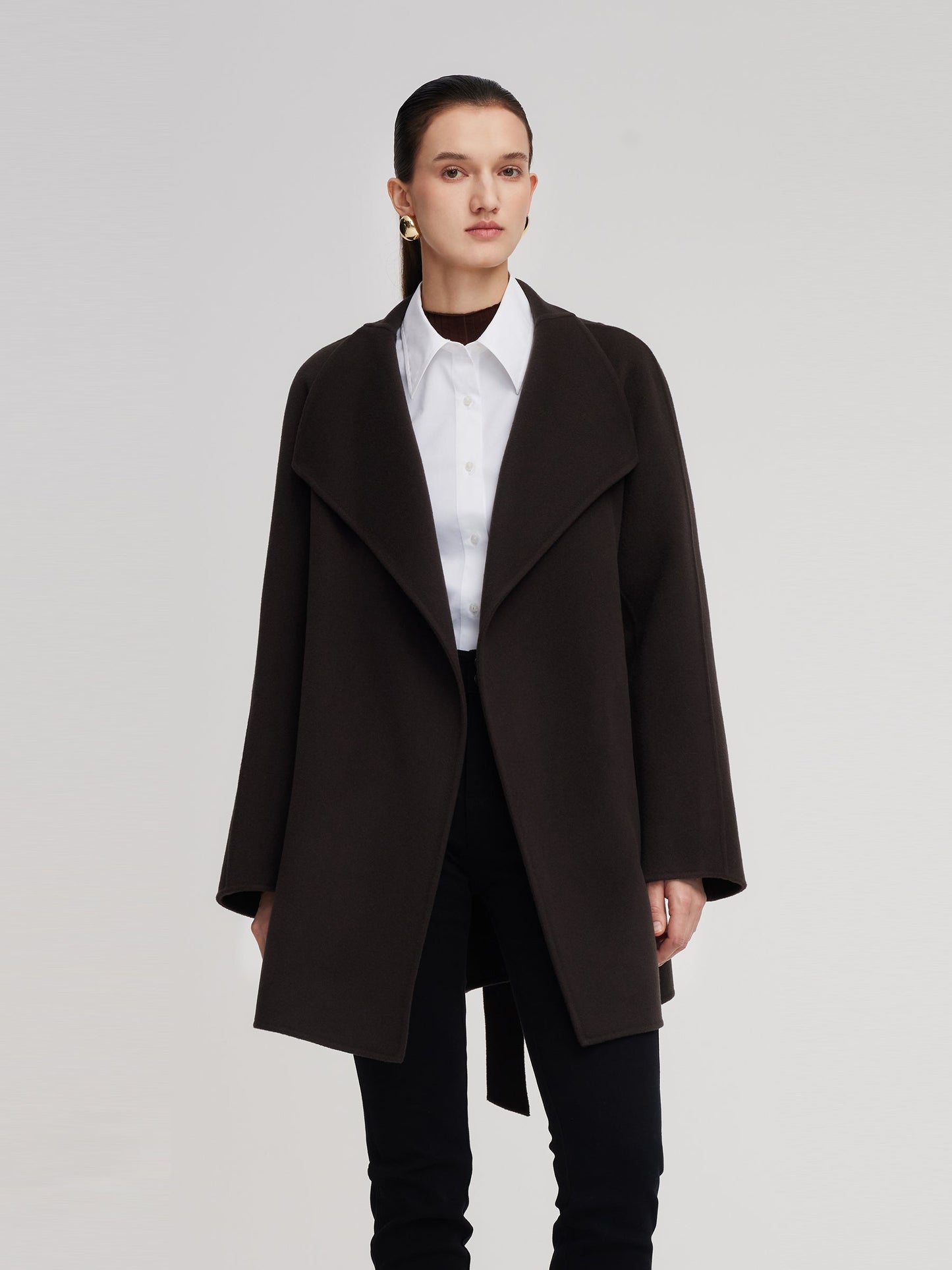 Cashmere Wool Blend Convertible Collar Women Wrap Coat