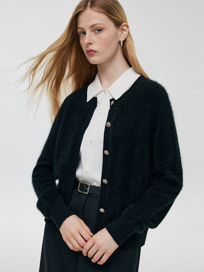 Black Brushed Cashmere Women Cardigan