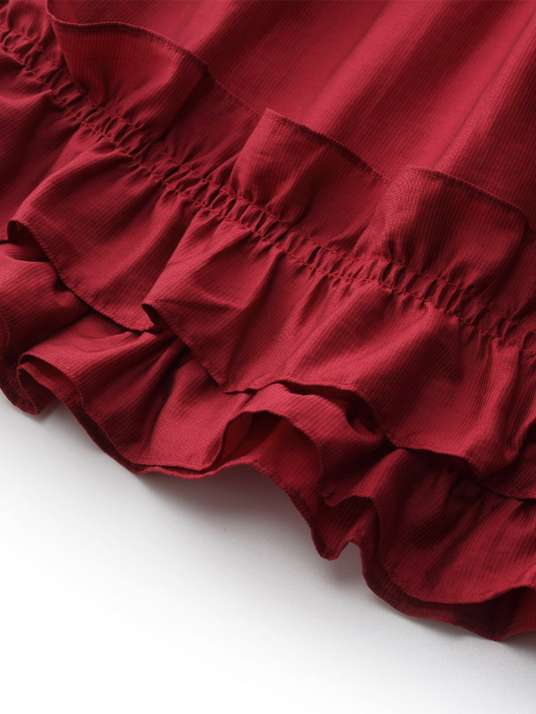 Tencel Ruffle Hem Women Tiered Vest Midi Dress With Slip Dress And Belt