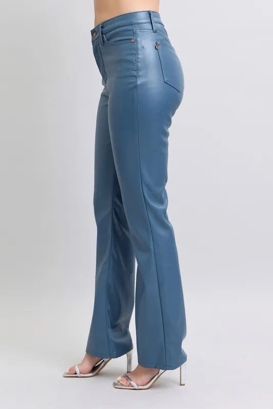 Judy Blue Full Size High Waist Tummy Control Faux Leather Bootcut Pants Plus Size