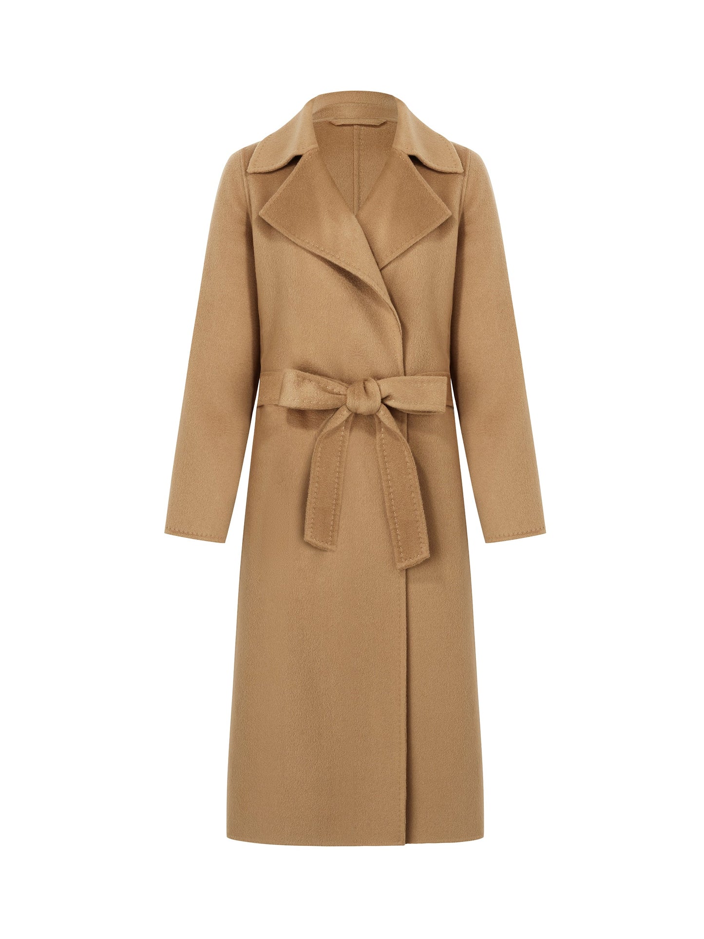 Camel Pure Cashmere Lapel Women Coat